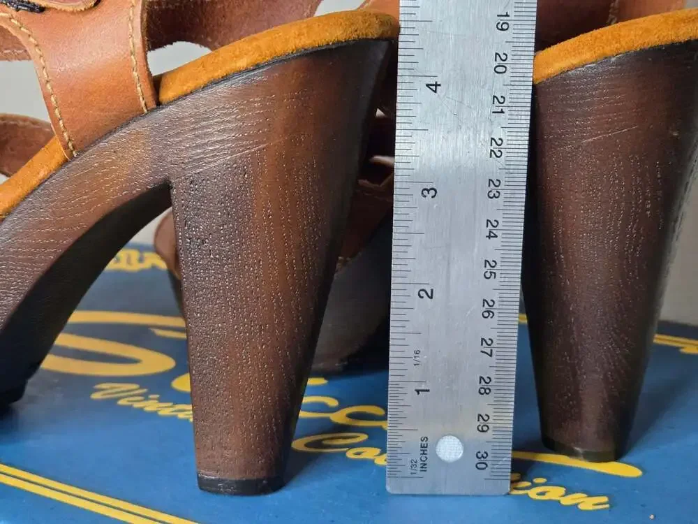 Sbicca Vintage Collection Brown Leather Ankle Strap Platform Heels Women’s 9